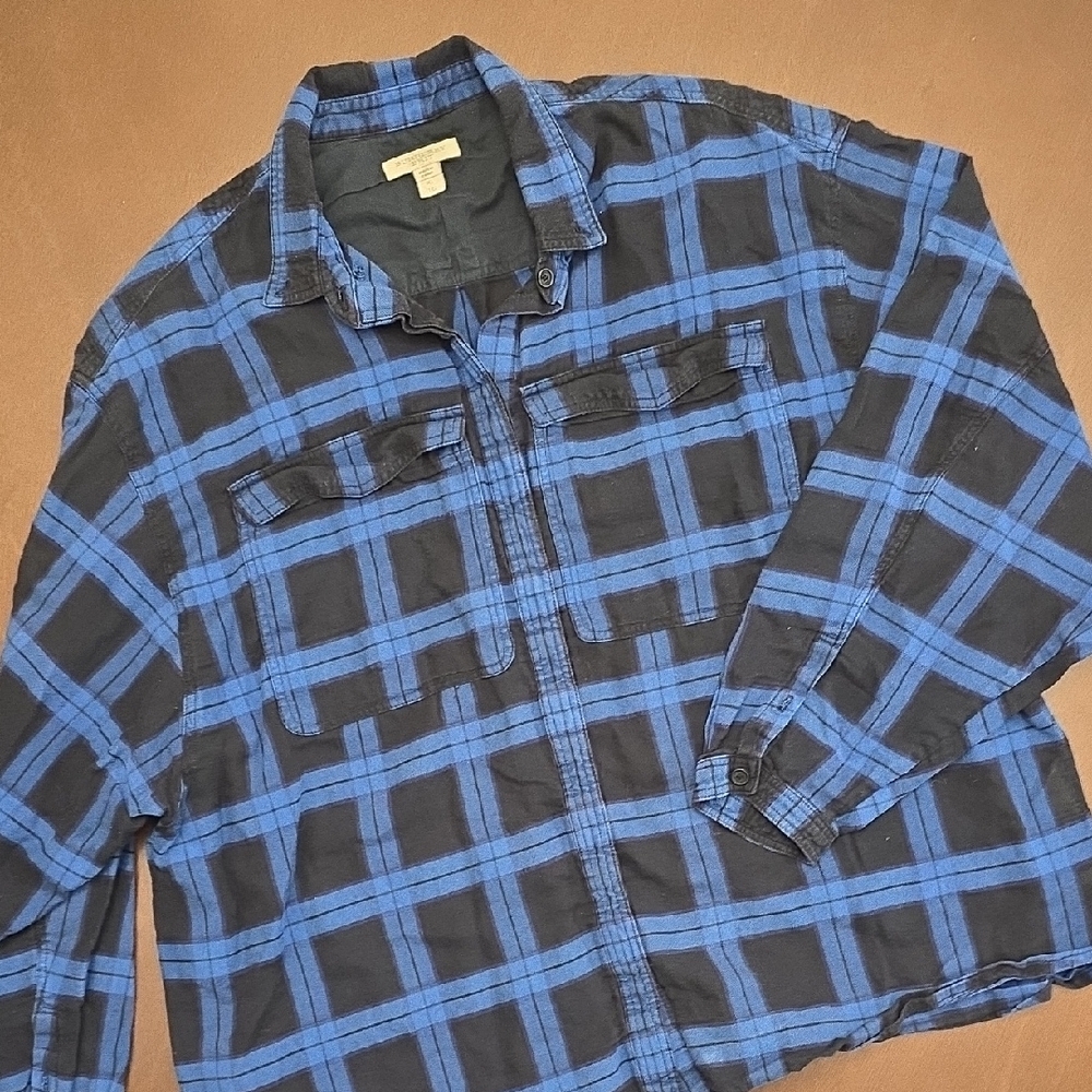 Burberry Blue and Black Plaid Casual Button-Down Shirt
